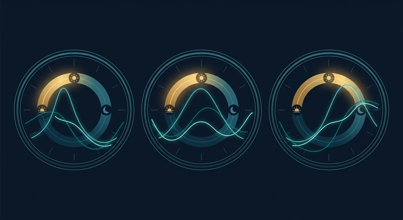 Your circadian rhythm read across the night — from evening wind-down to morning rise