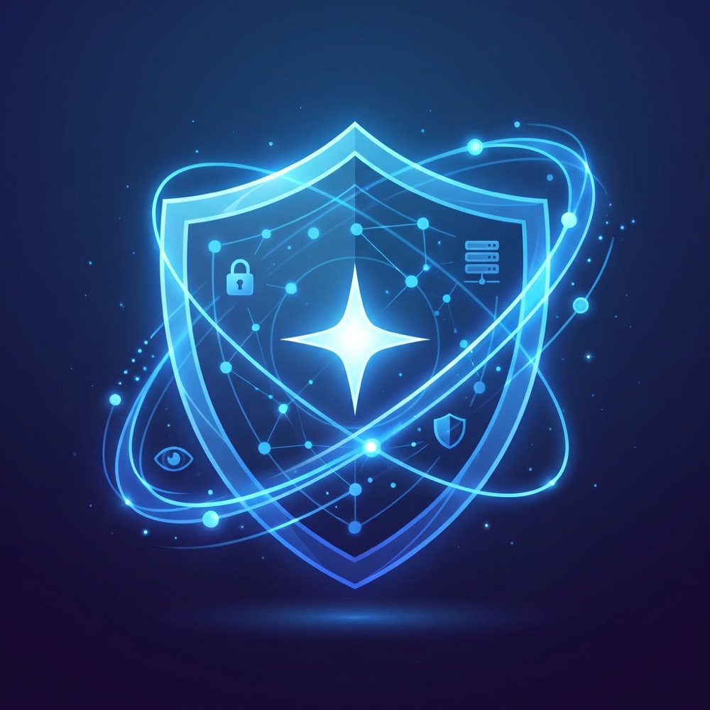 A glowing shield representing privacy and on-device data